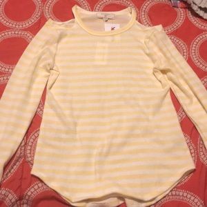 yellow shoulder cut long sleeve girls shirt